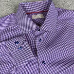 Eton Shirt Men 40 15 3/4 Purple Gingham Check Contemporary Long Sleeve Button Up
